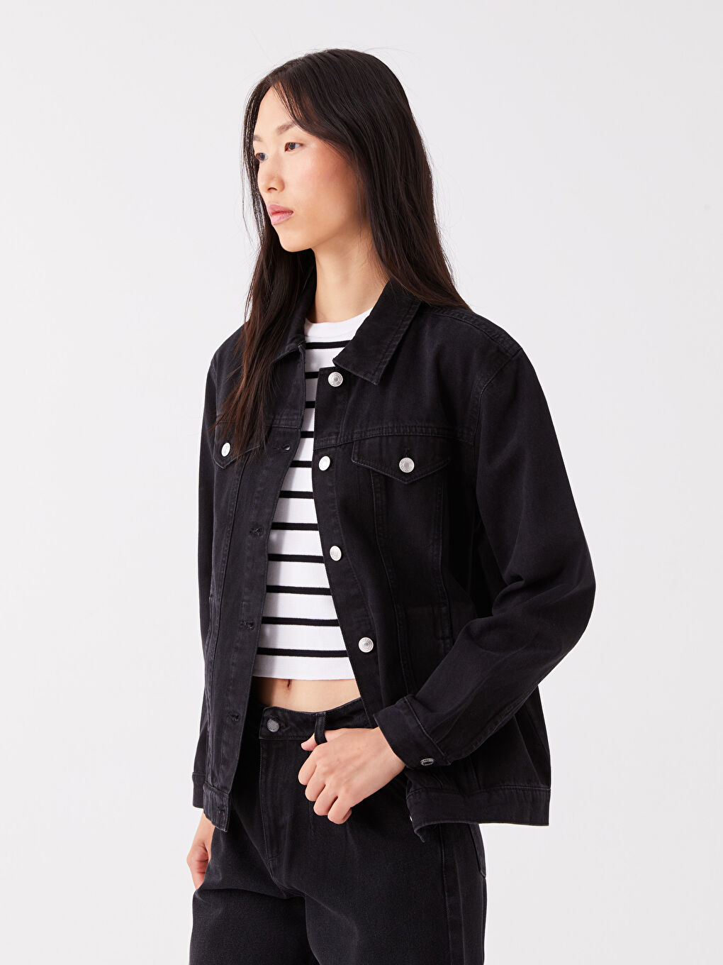 LC Waikiki Collared Neck Women's Denim Jacket -W39928Z8-327