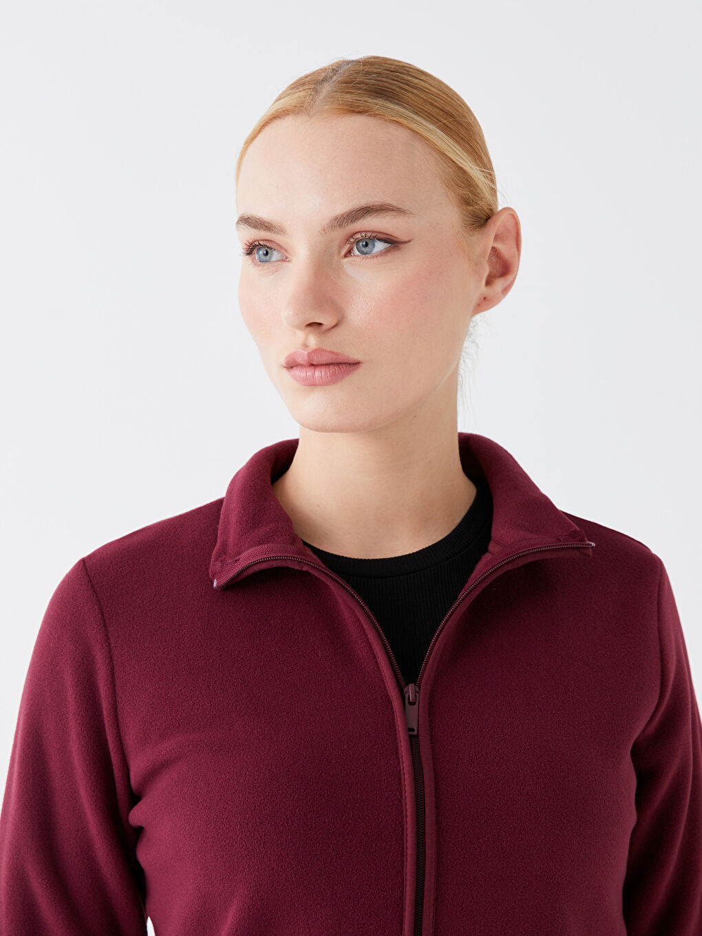 LCWAIKIKI Basic Bordo Kadın Dik Yaka Düz Fermuarlı Sweatshirt - 2