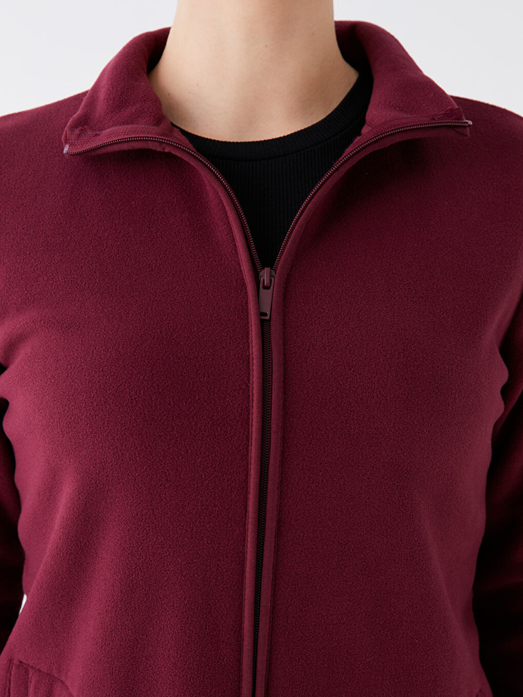 LCWAIKIKI Basic Bordo Kadın Dik Yaka Düz Fermuarlı Sweatshirt - 3