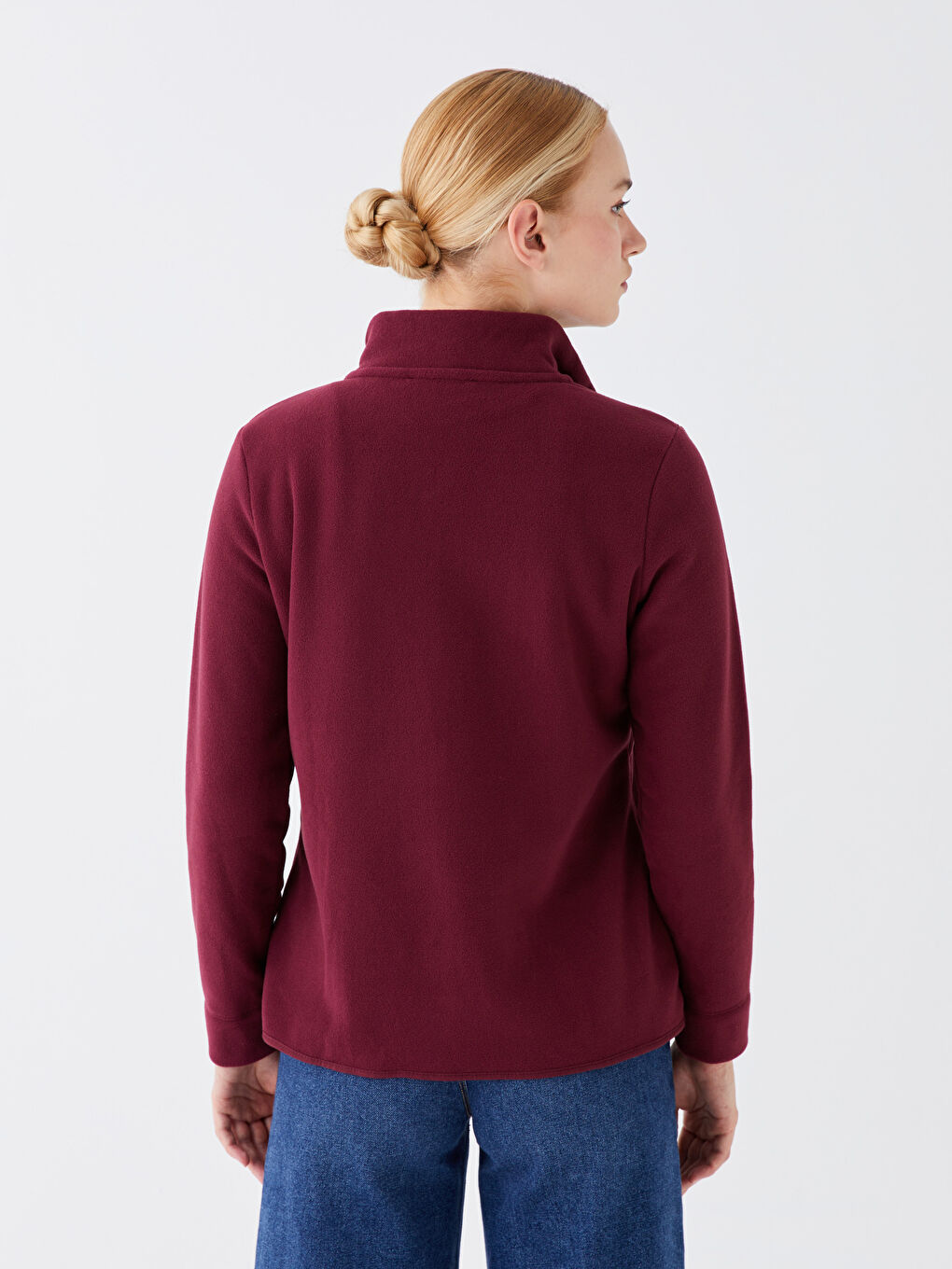 LCWAIKIKI Basic Bordo Kadın Dik Yaka Düz Fermuarlı Sweatshirt - 4