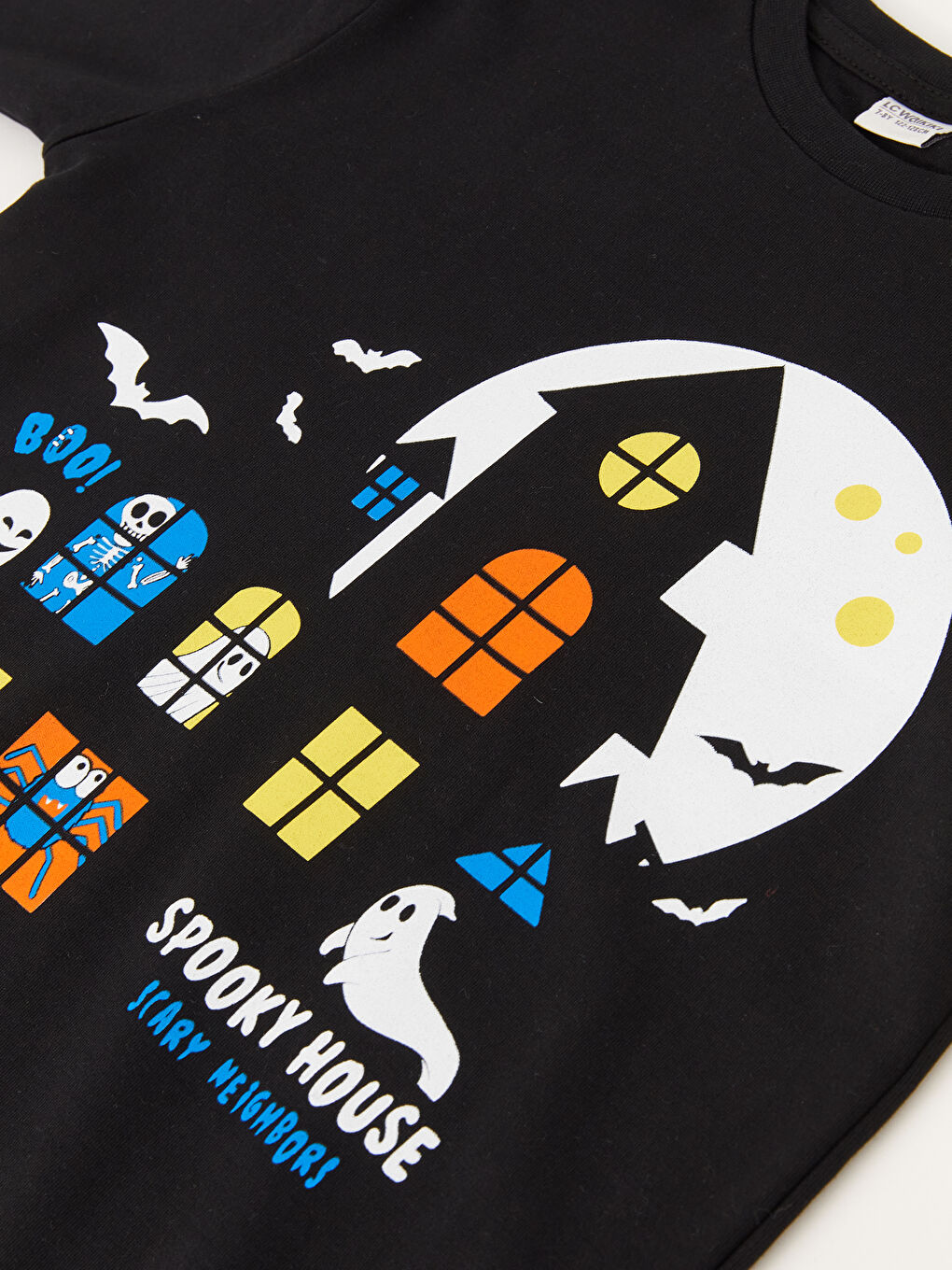 Siyah Bisiklet Yaka Baskılı Uzun Kollu Erkek Çocuk Tişört-2