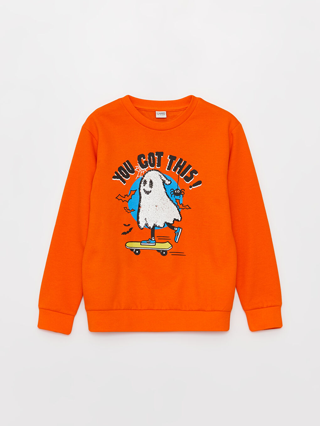 LCW Kids Orta Turuncu Bisiklet Yaka Çift Yönlü Payetli Uzun Kollu Erkek Çocuk Sweatshirt