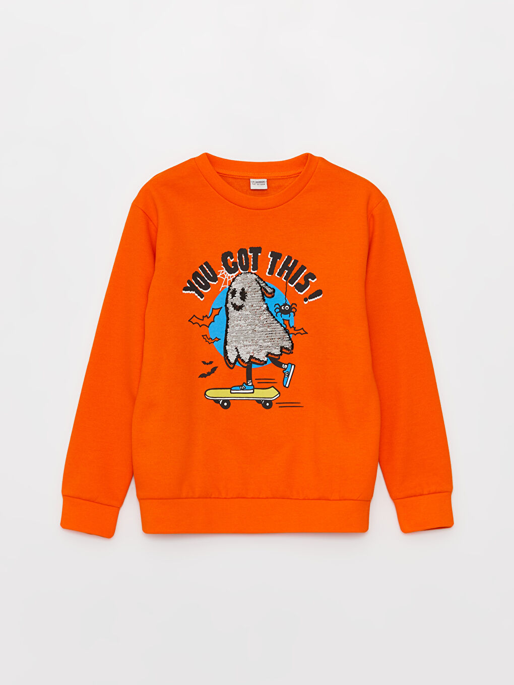 LCW Kids Orta Turuncu Bisiklet Yaka Çift Yönlü Payetli Uzun Kollu Erkek Çocuk Sweatshirt - 1