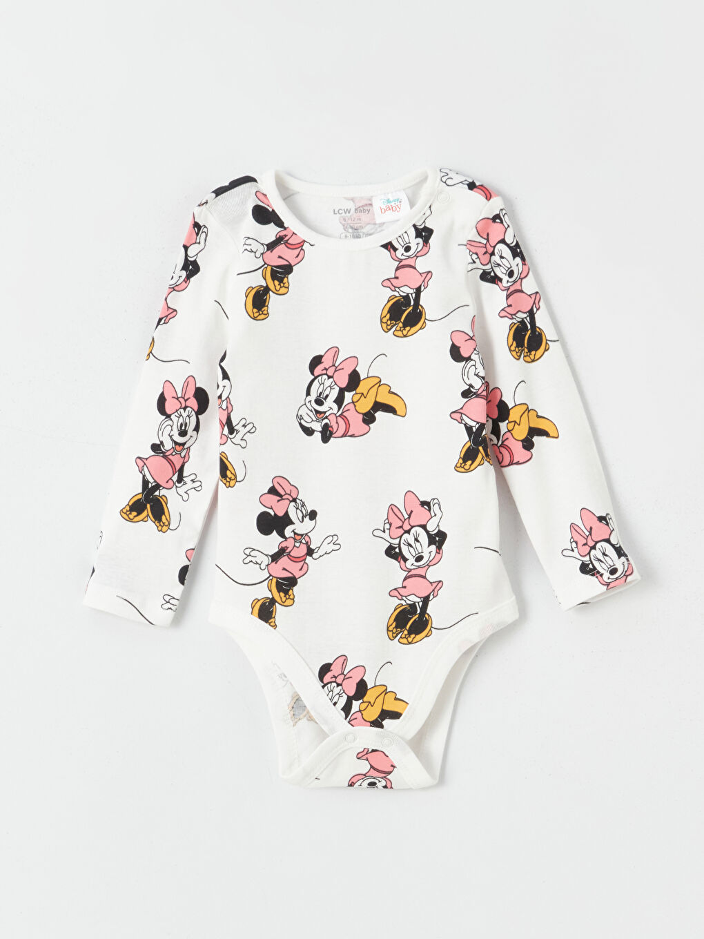 LCW baby Ekru Bisiklet Yaka Uzun Kollu Minnie Mouse Baskılı Kız Bebek Çıtçıtlı Body 2'li - 2