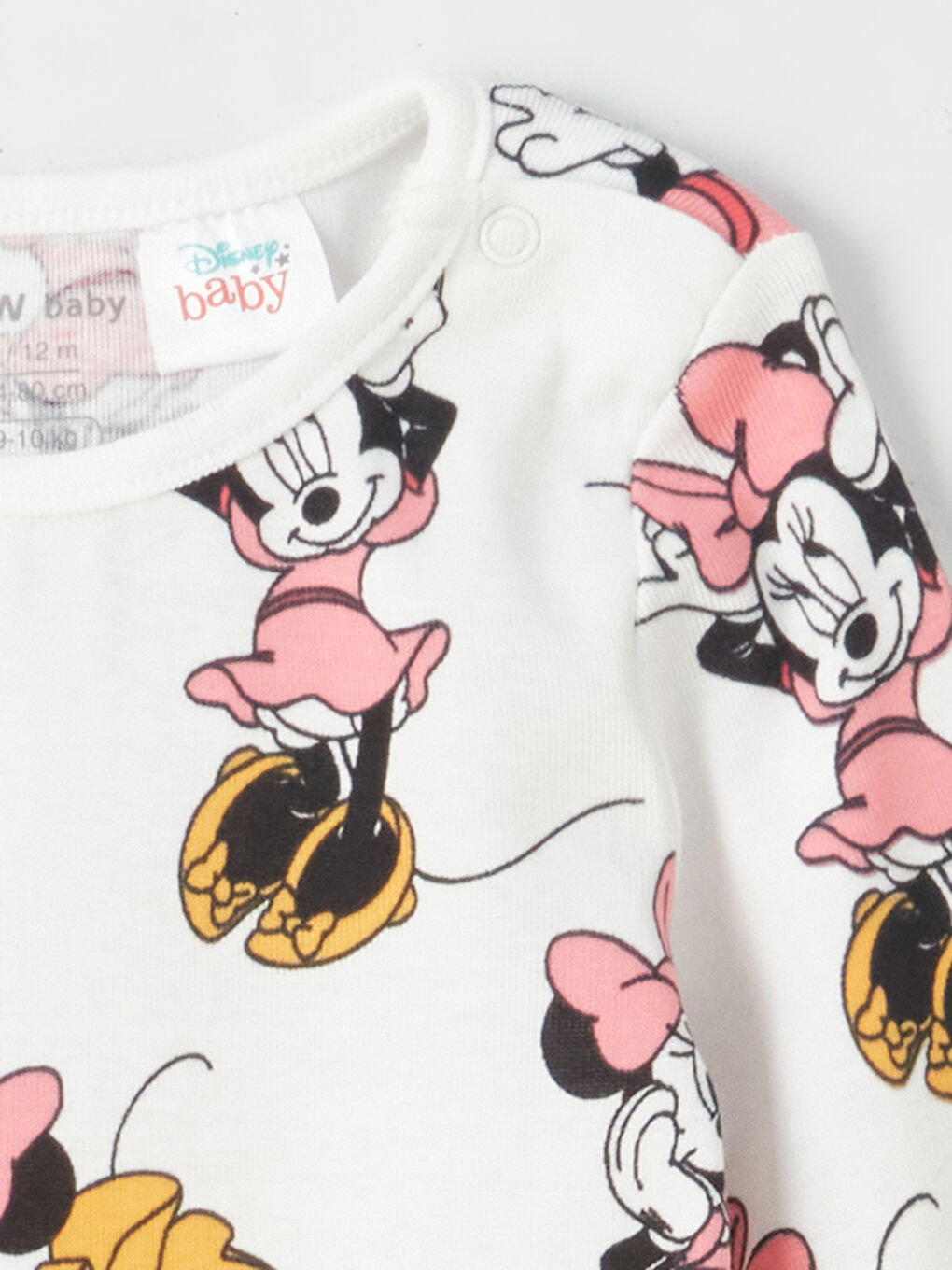 LCW baby Ekru Bisiklet Yaka Uzun Kollu Minnie Mouse Baskılı Kız Bebek Çıtçıtlı Body 2'li - 3