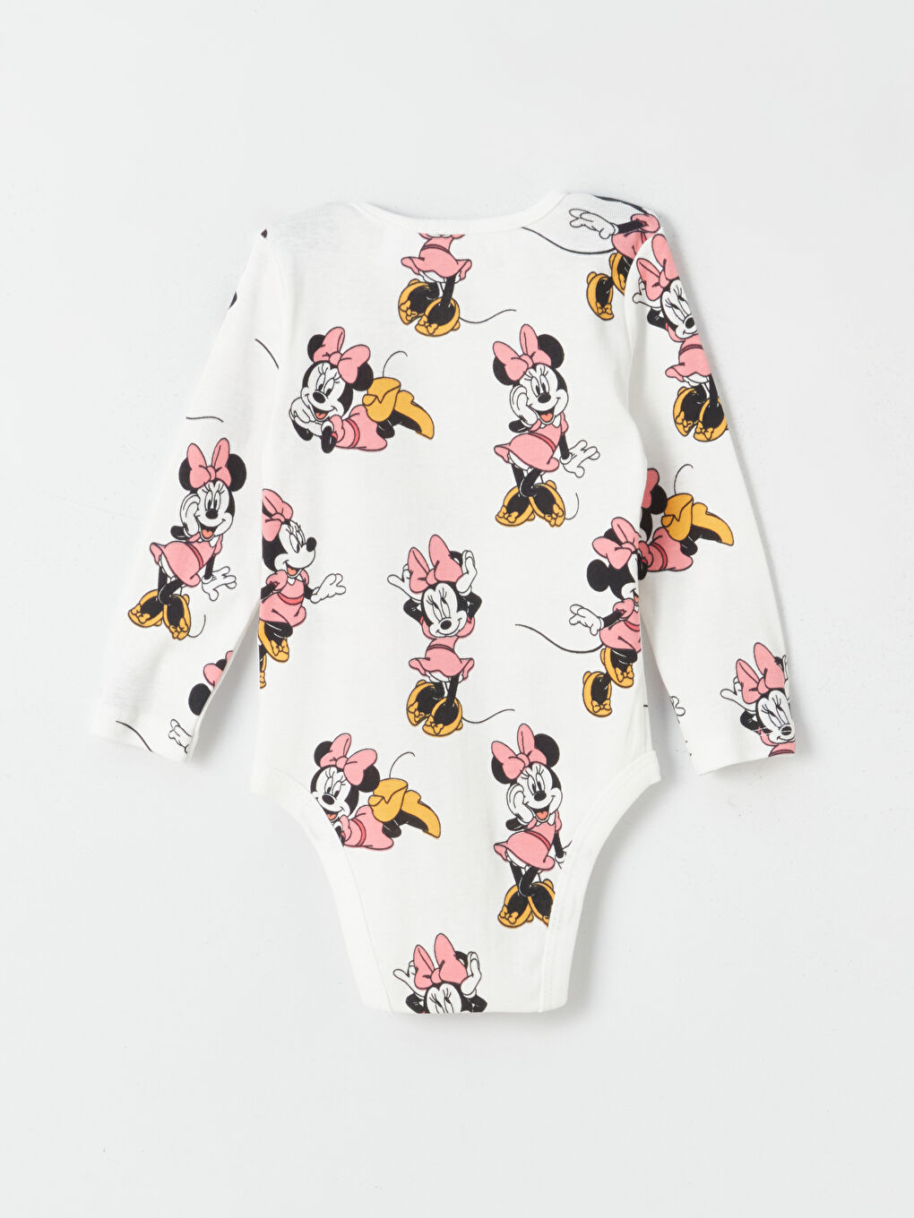 LCW baby Ekru Bisiklet Yaka Uzun Kollu Minnie Mouse Baskılı Kız Bebek Çıtçıtlı Body 2'li - 4