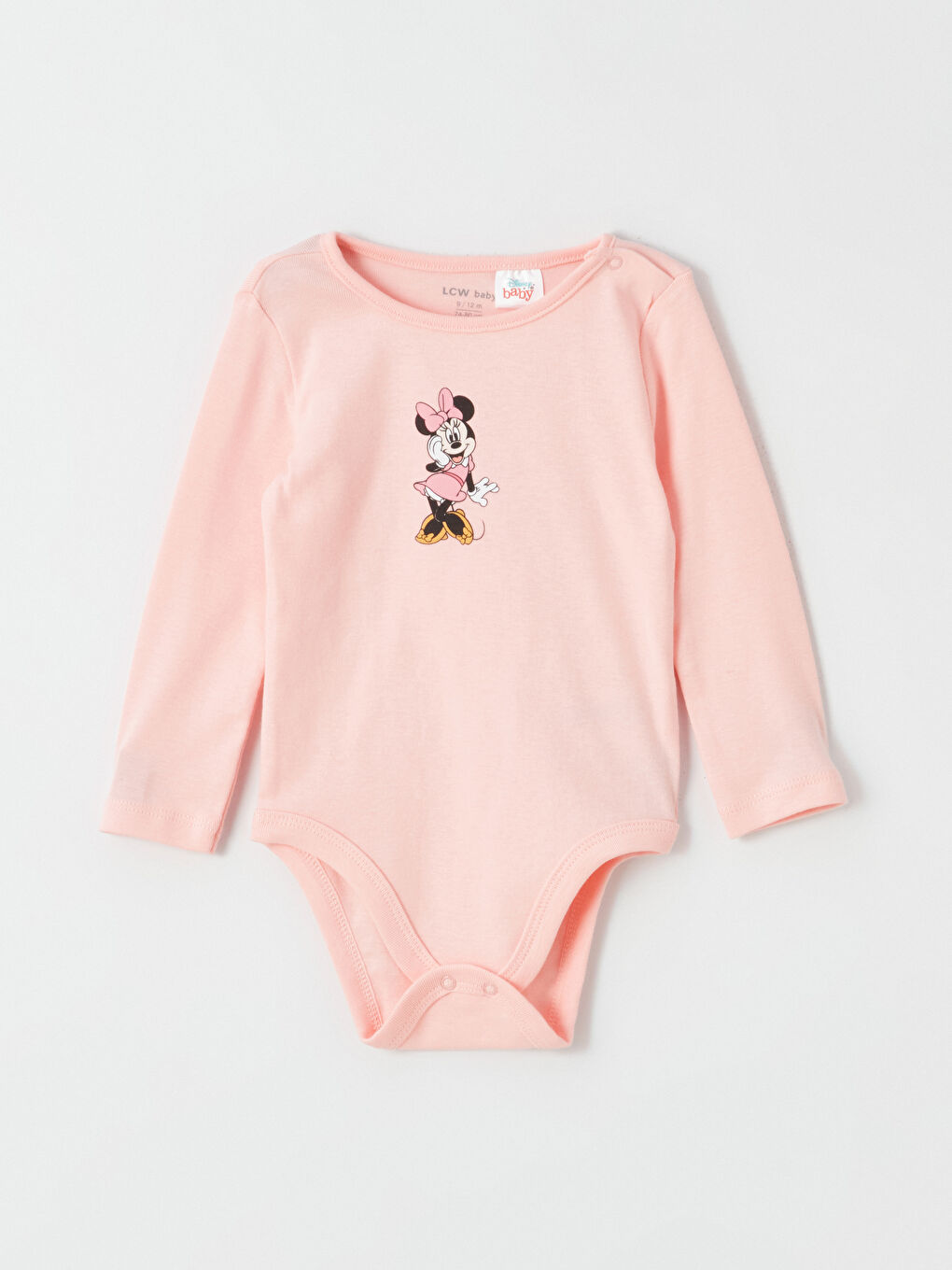 LCW baby Ekru Bisiklet Yaka Uzun Kollu Minnie Mouse Baskılı Kız Bebek Çıtçıtlı Body 2'li - 5