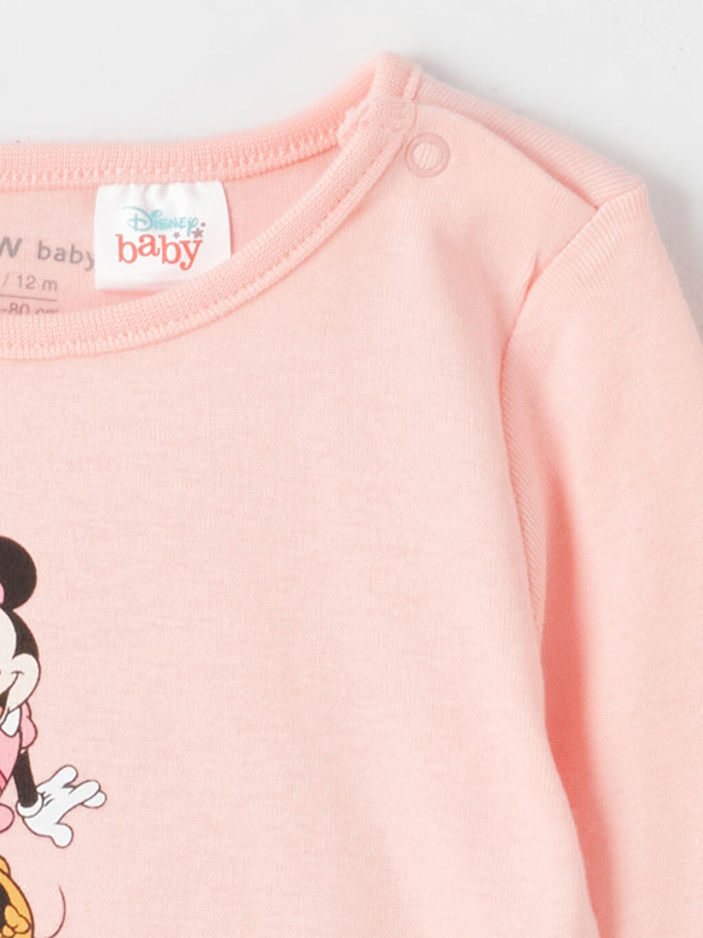 LCW baby Ekru Bisiklet Yaka Uzun Kollu Minnie Mouse Baskılı Kız Bebek Çıtçıtlı Body 2'li - 6