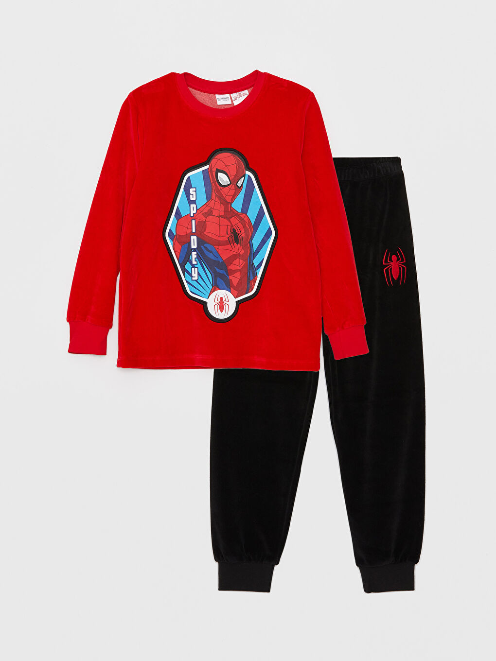 LCW Kids Kırmızı Bisiklet Yaka Spiderman Baskılı Uzun Kollu Erkek Çocuk Pijama Takımı