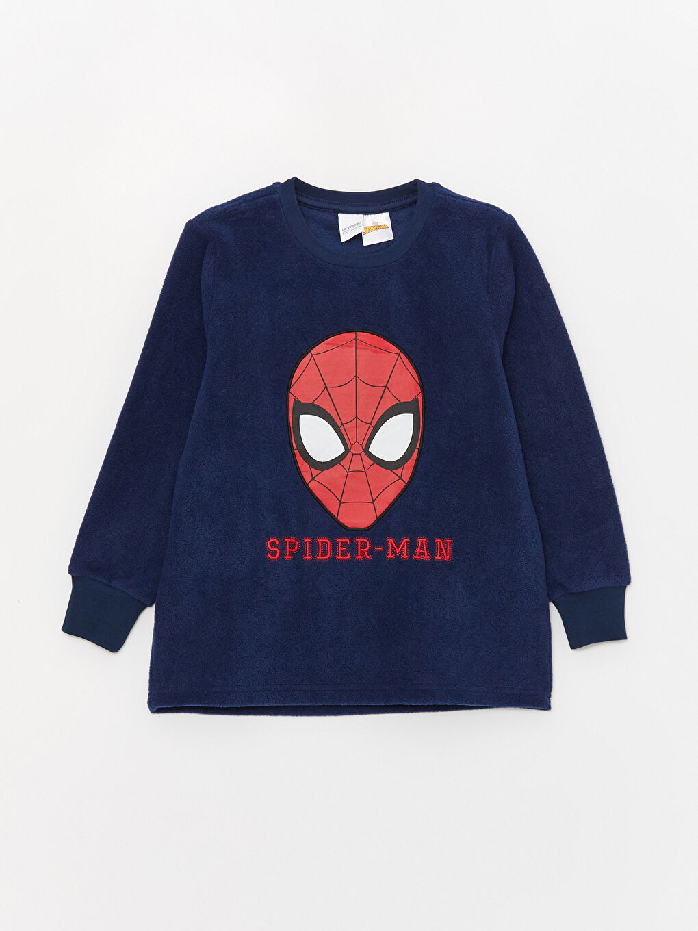 Lacivert Bisiklet Yaka Spiderman Desenli Uzun Kollu Polar Erkek Çocuk Pijama Takımı-1
