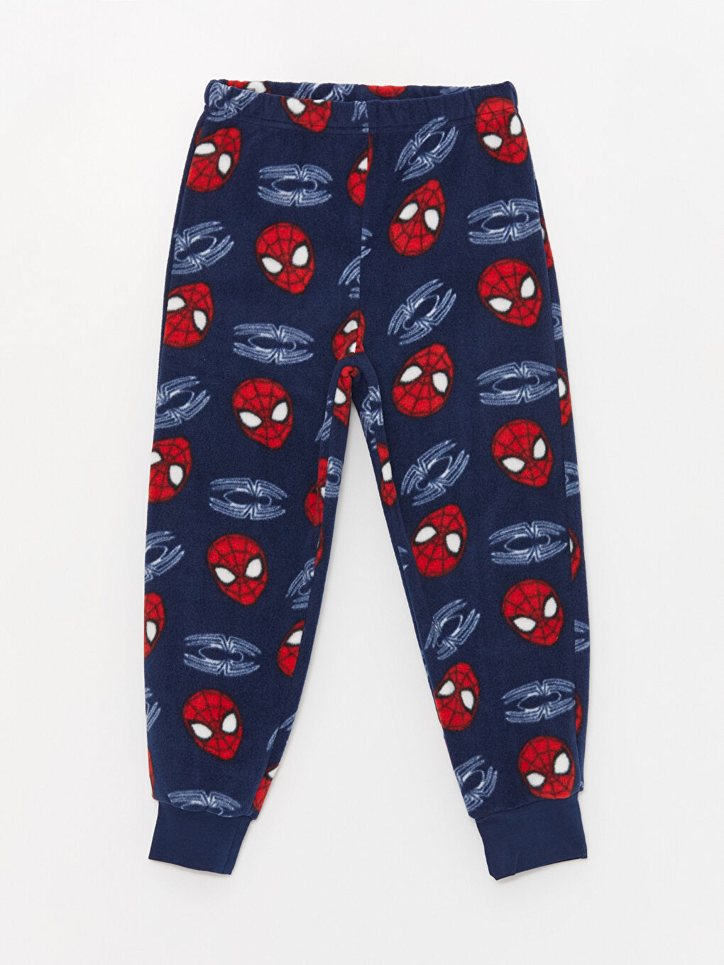 Lacivert Bisiklet Yaka Spiderman Desenli Uzun Kollu Polar Erkek Çocuk Pijama Takımı-4