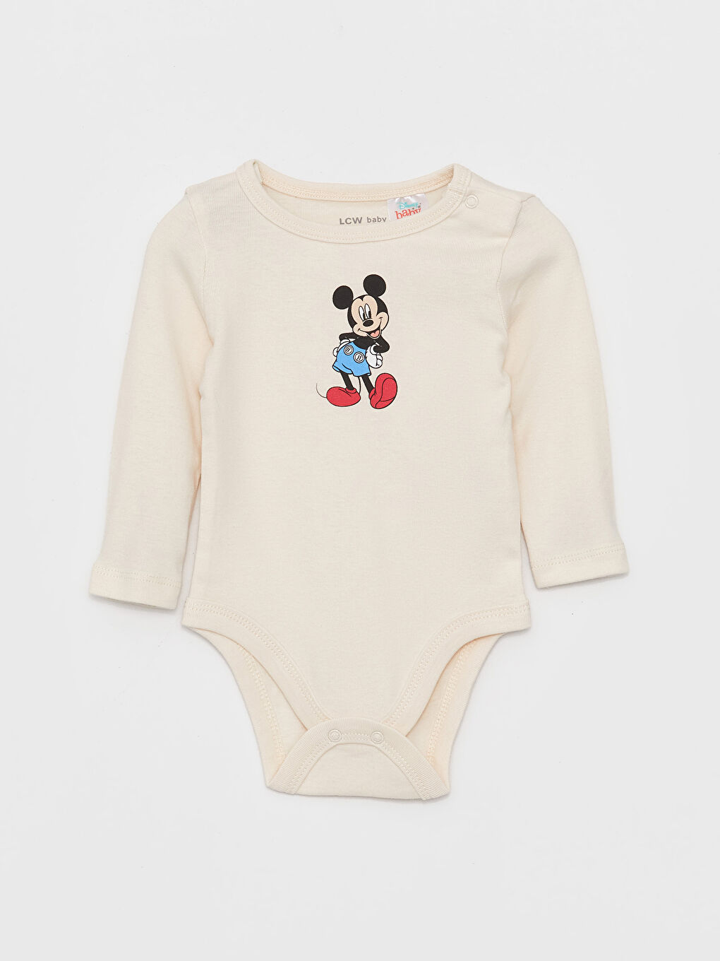 LC WAIKIKI Açık Mavi Bisiklet Yaka Uzun Kollu Mickey Mouse Baskılı Erkek Bebek Çıtçıtlı Body 2'li - 1