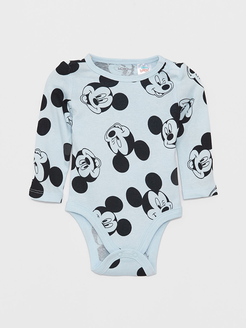 LC WAIKIKI Açık Mavi Bisiklet Yaka Uzun Kollu Mickey Mouse Baskılı Erkek Bebek Çıtçıtlı Body 2'li - 2