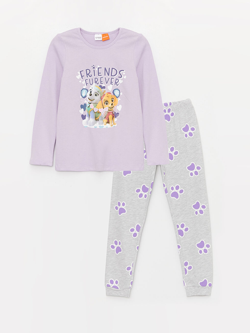 LCW Kids Lila Bisiklet Yaka Paw Patrol Baskılı Uzun Kollu Kız Çocuk Pijama Takımı