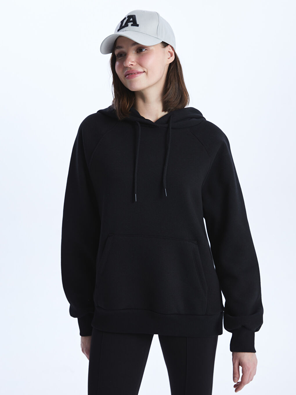 LCW Vision Yeni Siyah Düz Oversize Kadın Hoodie