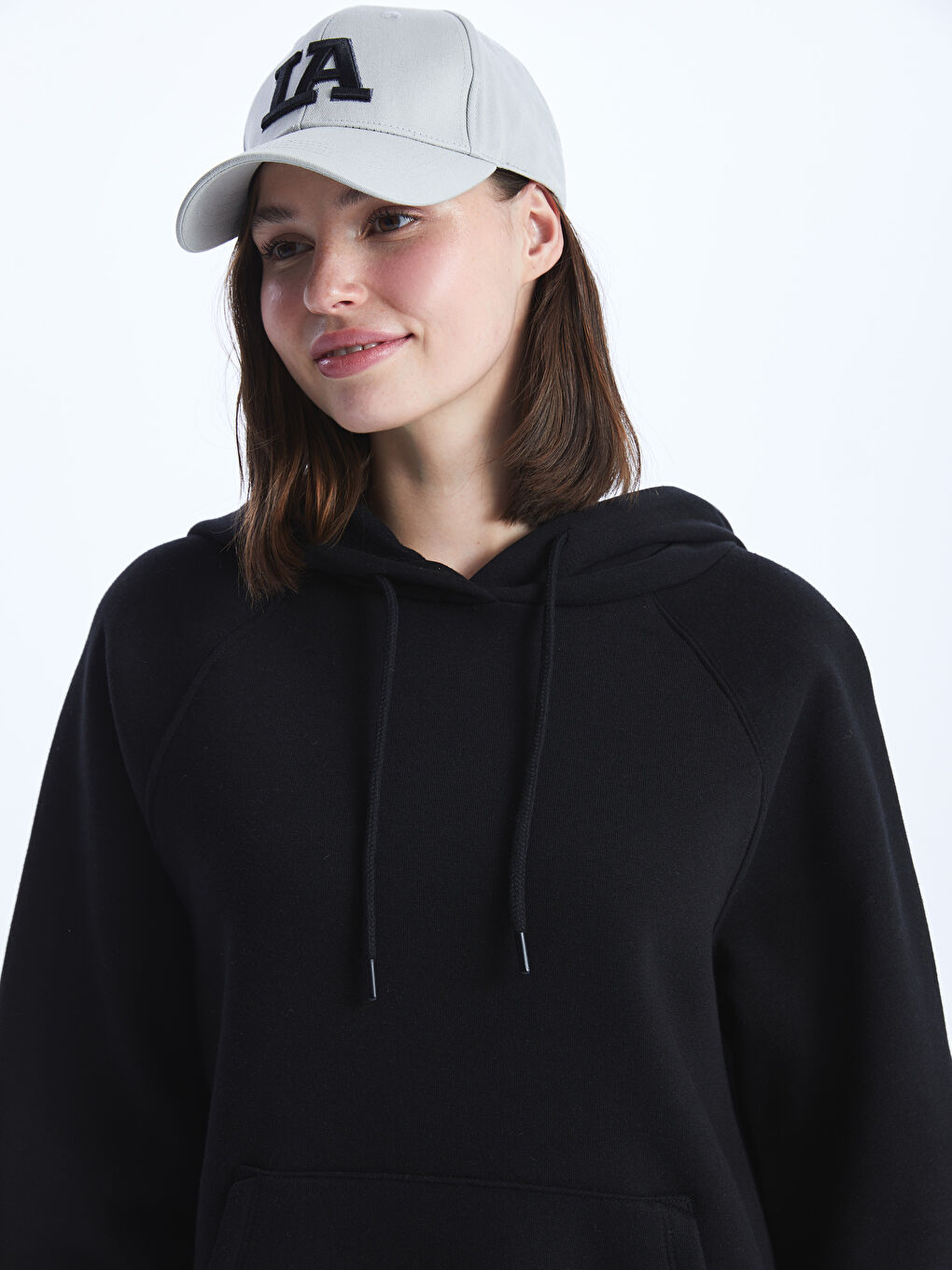 LCW Vision Yeni Siyah Düz Oversize Kadın Hoodie - 1