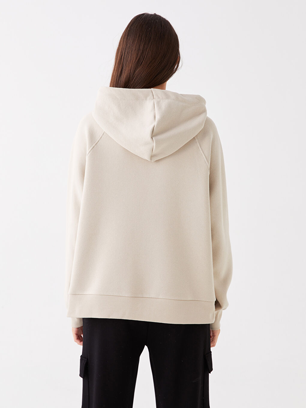 LCW Vision Bej Düz Oversize Kadın Hoodie - 4