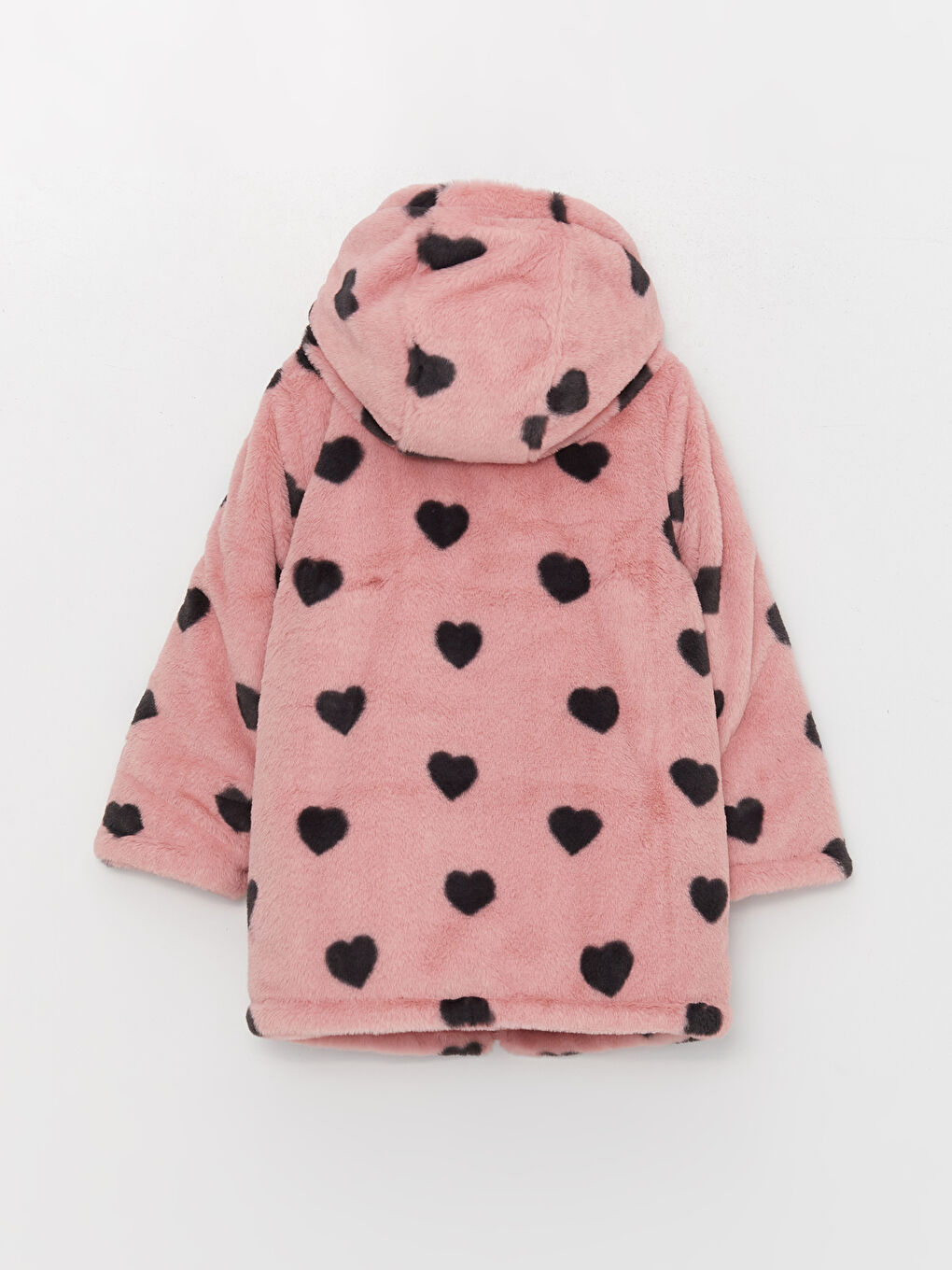 Pembe Kapüşonlu Kız Çocuk Kürk Kaban-3