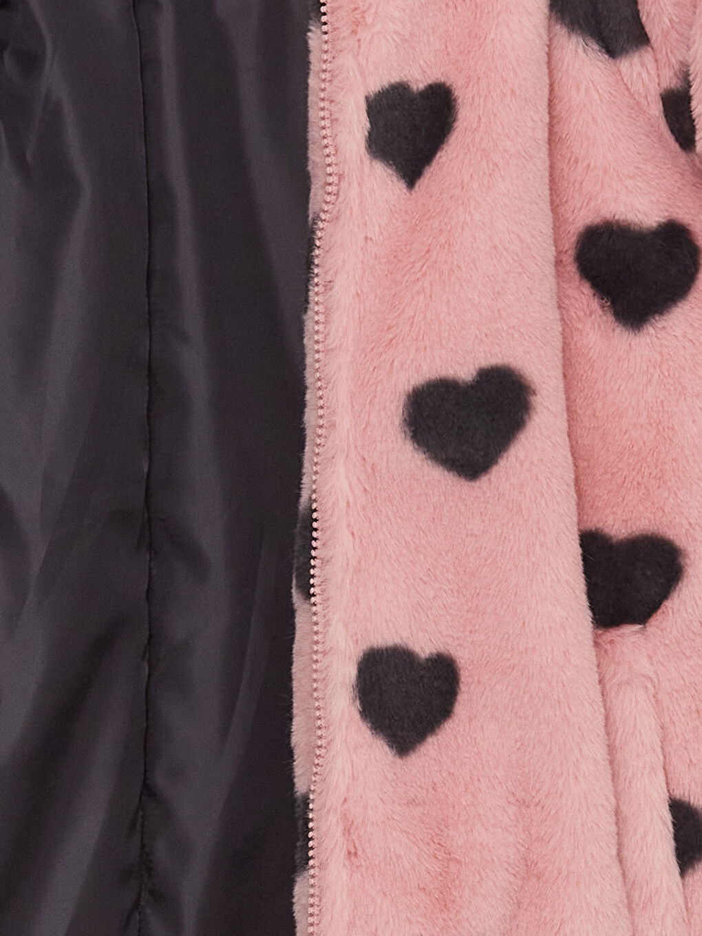 Pembe Kapüşonlu Kız Çocuk Kürk Kaban-4