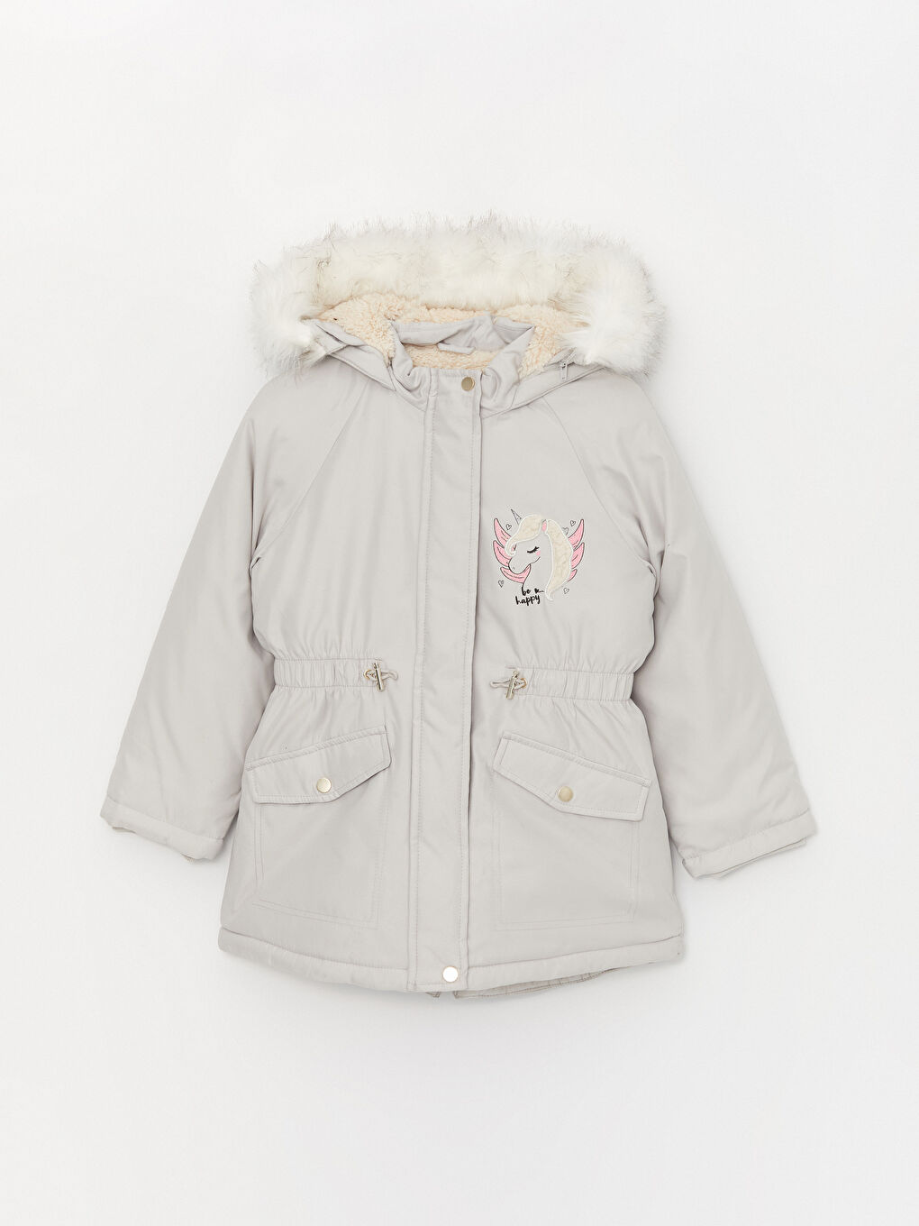 Gri Kapüşonlu Kız Çocuk Kaban