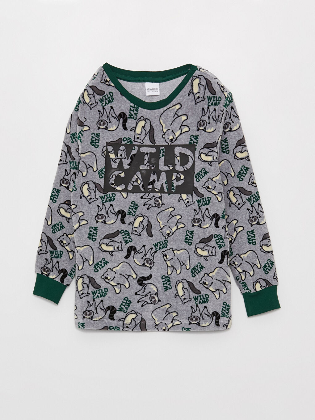 Crew Neck Printed Long Sleeve Velvet Boys Pajama Set-1