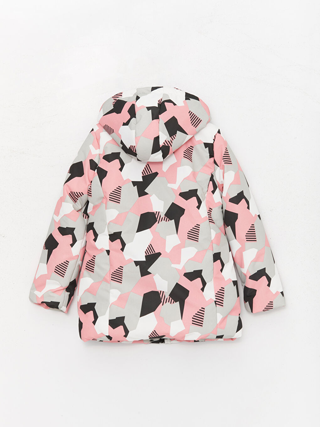 Pembe Kapüşonlu Desenli Kız Çocuk Mont-1