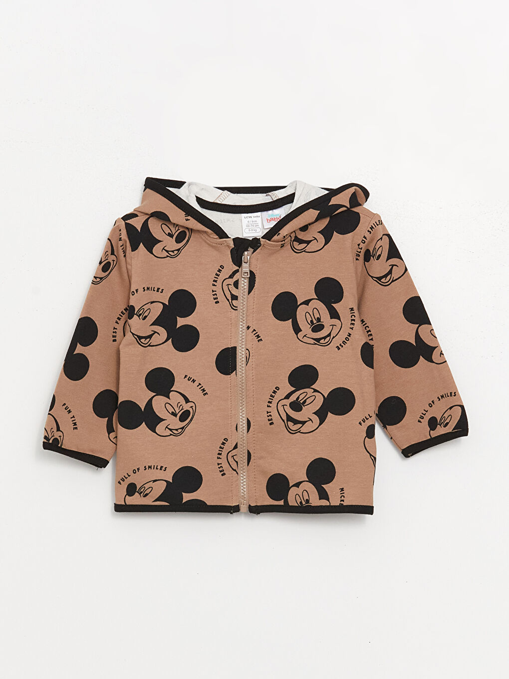 LCW baby Kahverengi Kapüşonlu Uzun Kollu Mickey Mouse Baskılı Erkek Bebek Sweatshirt ve Eşofman Alt 2'li - 1