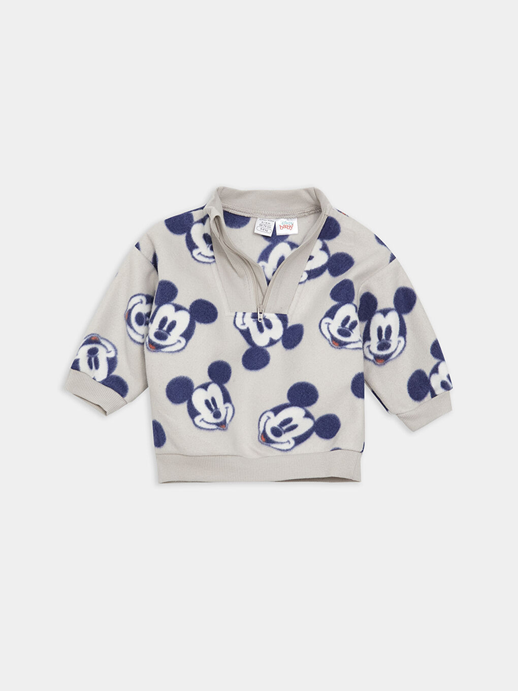 LCW baby Gri Dik Yaka Mickey Mouse Desenli Polar Erkek Bebek Sweatshirt ve Eşofman Altı 2'li Takım - 1