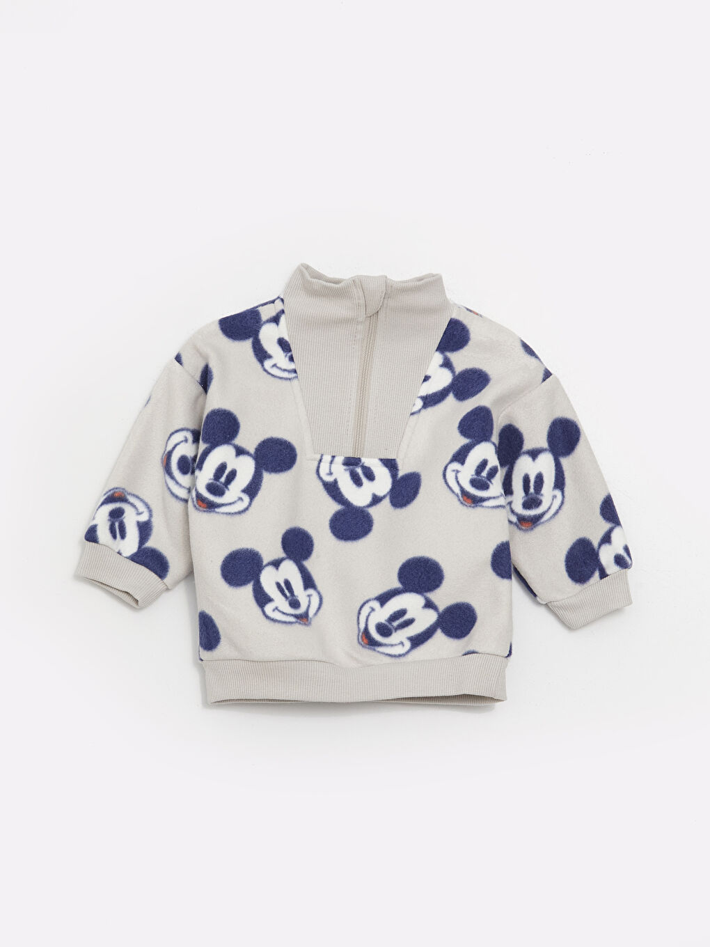 LCW baby Gri Dik Yaka Mickey Mouse Desenli Polar Erkek Bebek Sweatshirt ve Eşofman Altı 2'li Takım - 2