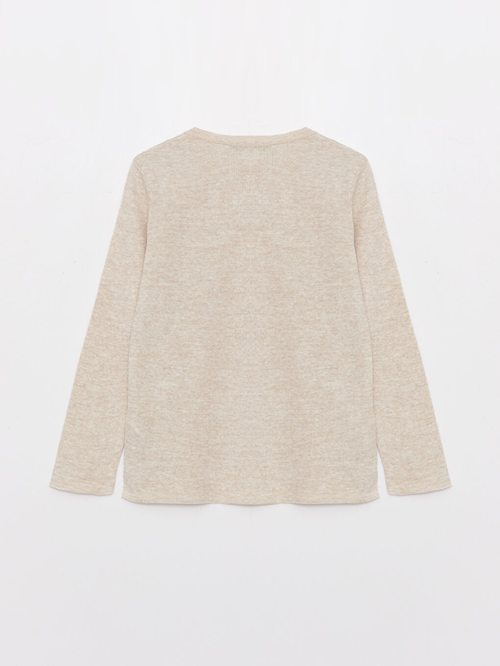 Bej Bisiklet Yaka Desenli Uzun Kollu Kadın Triko Hırka-6