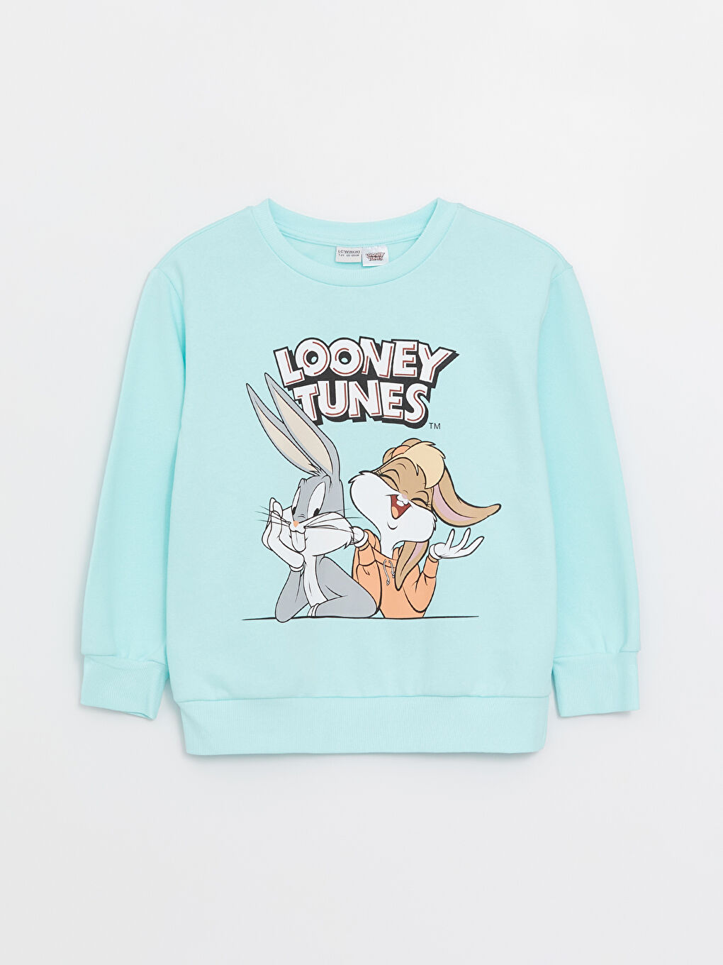 LCW Kids Turkuaz Bisiklet Yaka Looney Tunes Baskılı Uzun Kollu Kız Çocuk Sweatshirt