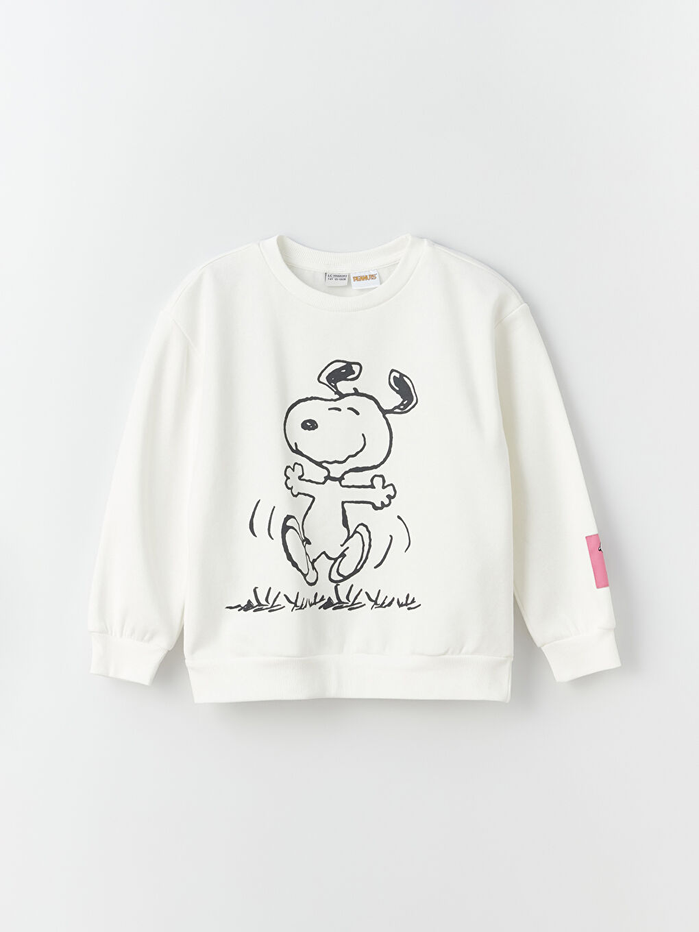 LCW Kids Ekru Bisiklet Yaka Snoopy Baskılı Uzun Kollu Kız Çocuk Sweatshirt