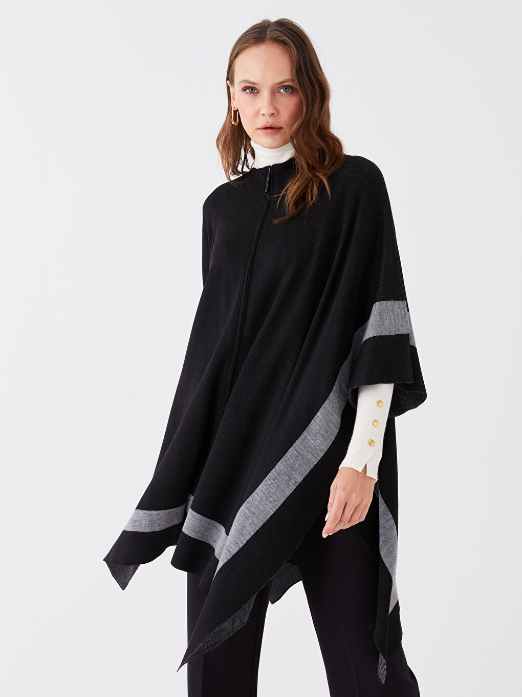 Neckband  Striped Oversized Women's Knitwear Poncho-1