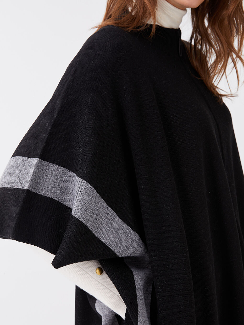 Neckband  Striped Oversized Women's Knitwear Poncho-3
