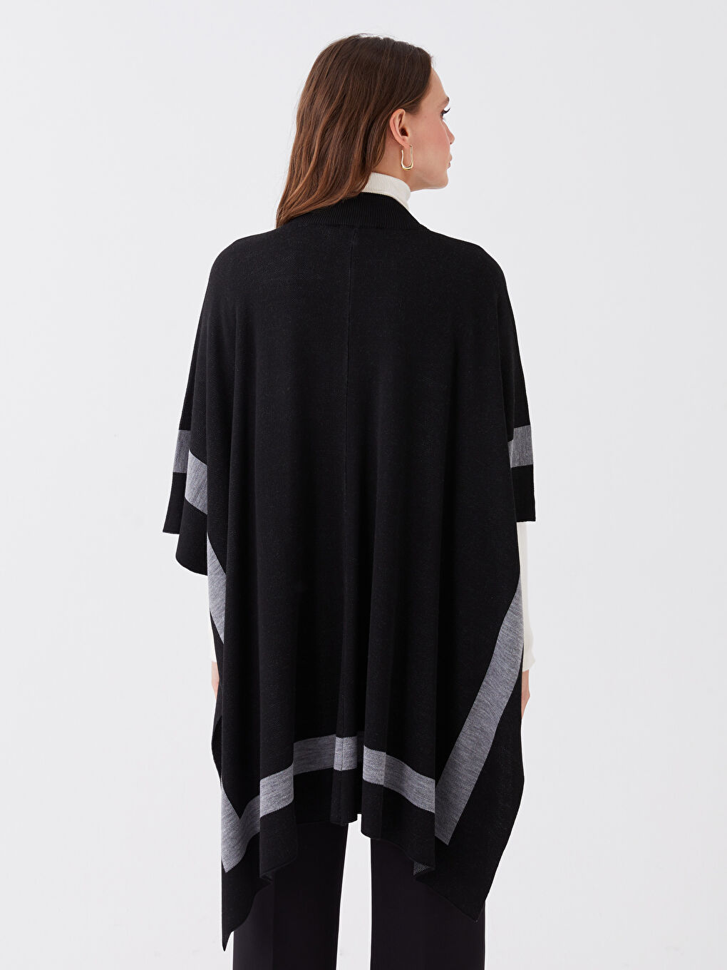 Neckband  Striped Oversized Women's Knitwear Poncho-4