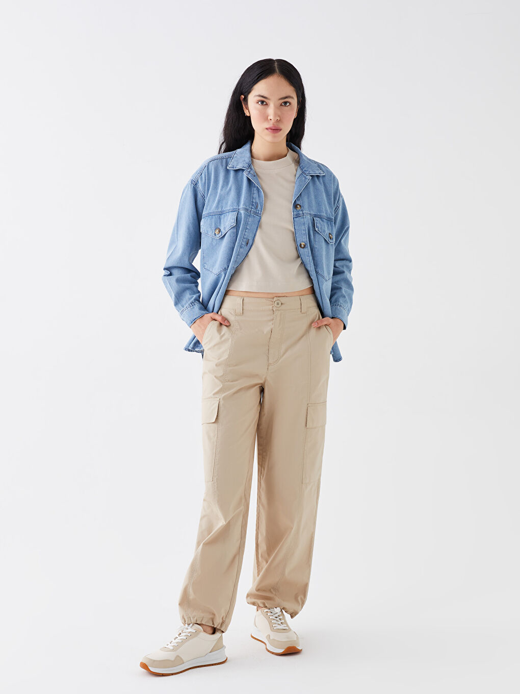 LCW Vision Ženske pantalone sa standardnim krojem, jednostavne, padobranskog stila -W3AC33Z8-FGP