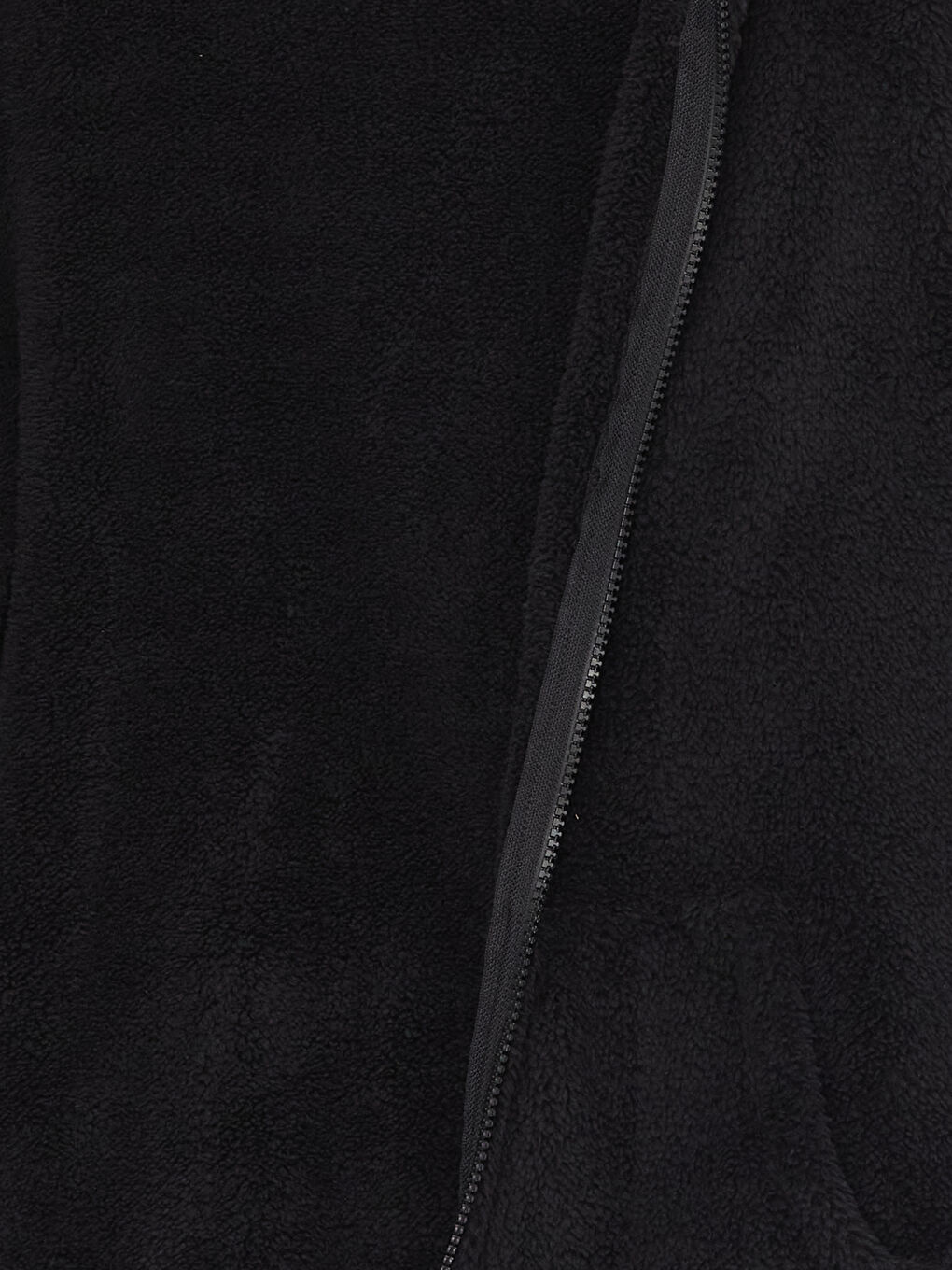 Siyah Kapüşonlu Basic Uzun Kollu Pelüş Kız Çocuk Fermuarlı Sweatshirt-1