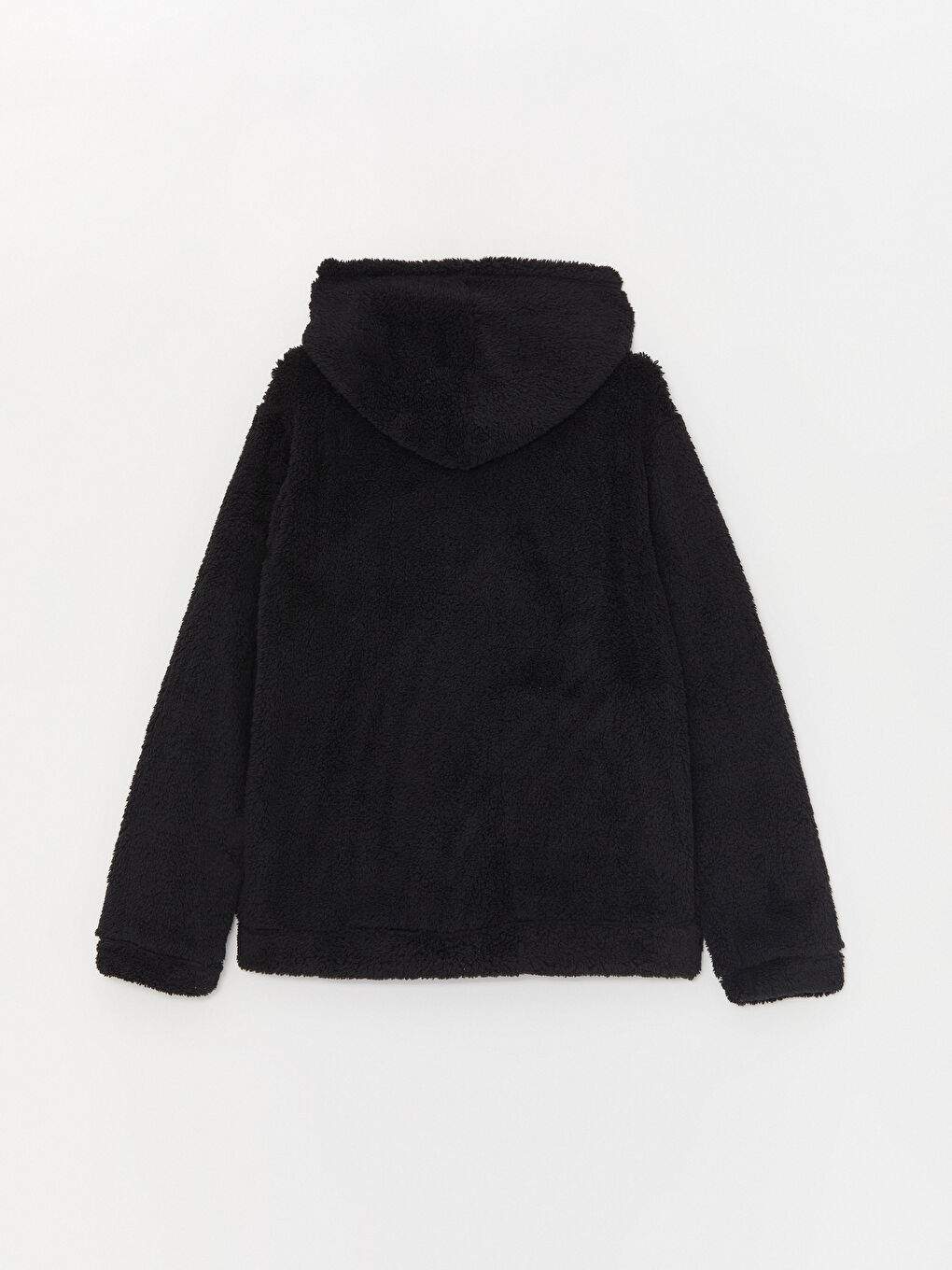 Siyah Kapüşonlu Basic Uzun Kollu Pelüş Kız Çocuk Fermuarlı Sweatshirt-2