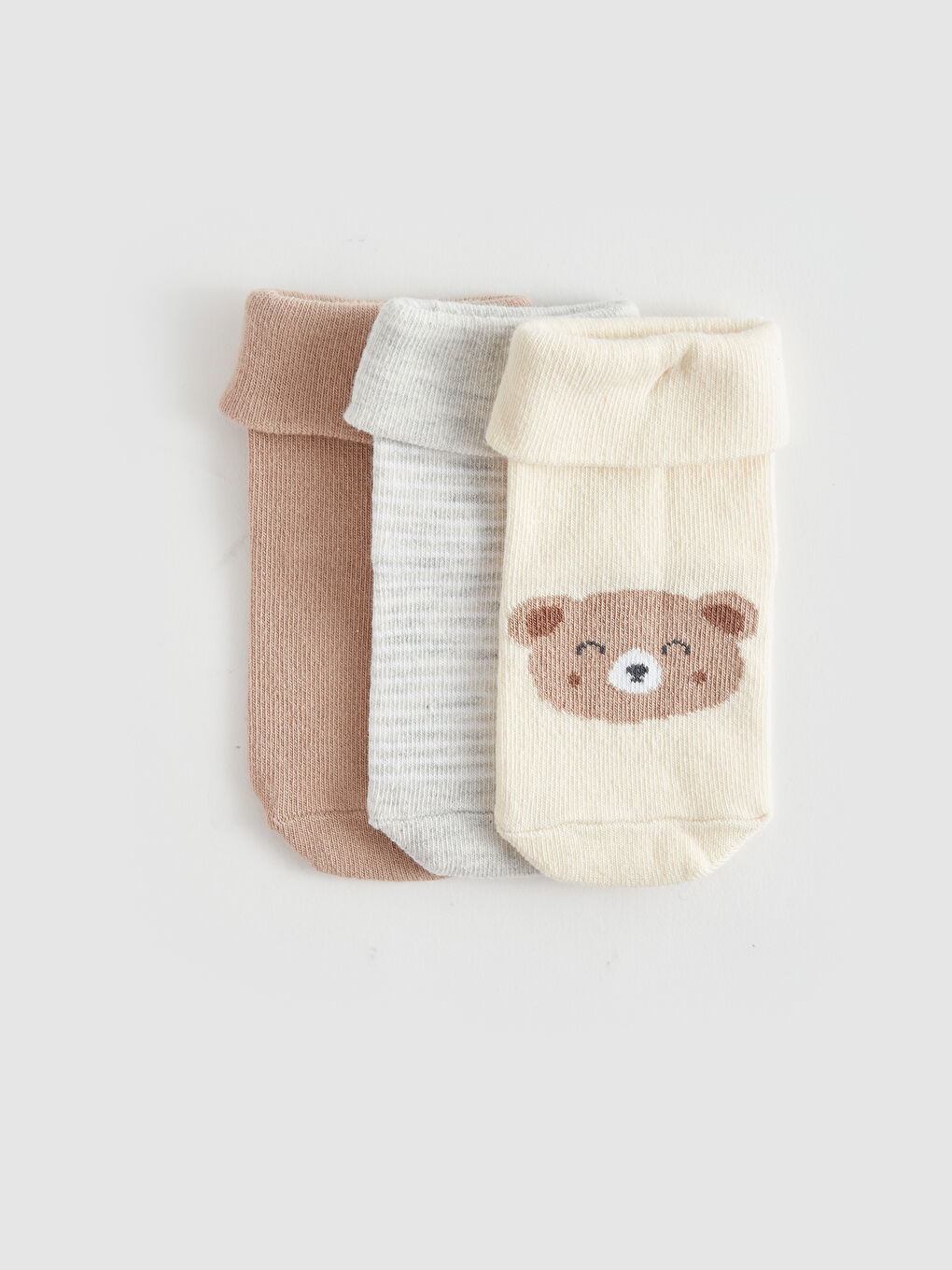 Ekru Desenli Erkek Bebek Soket Çorap 3'lü-1