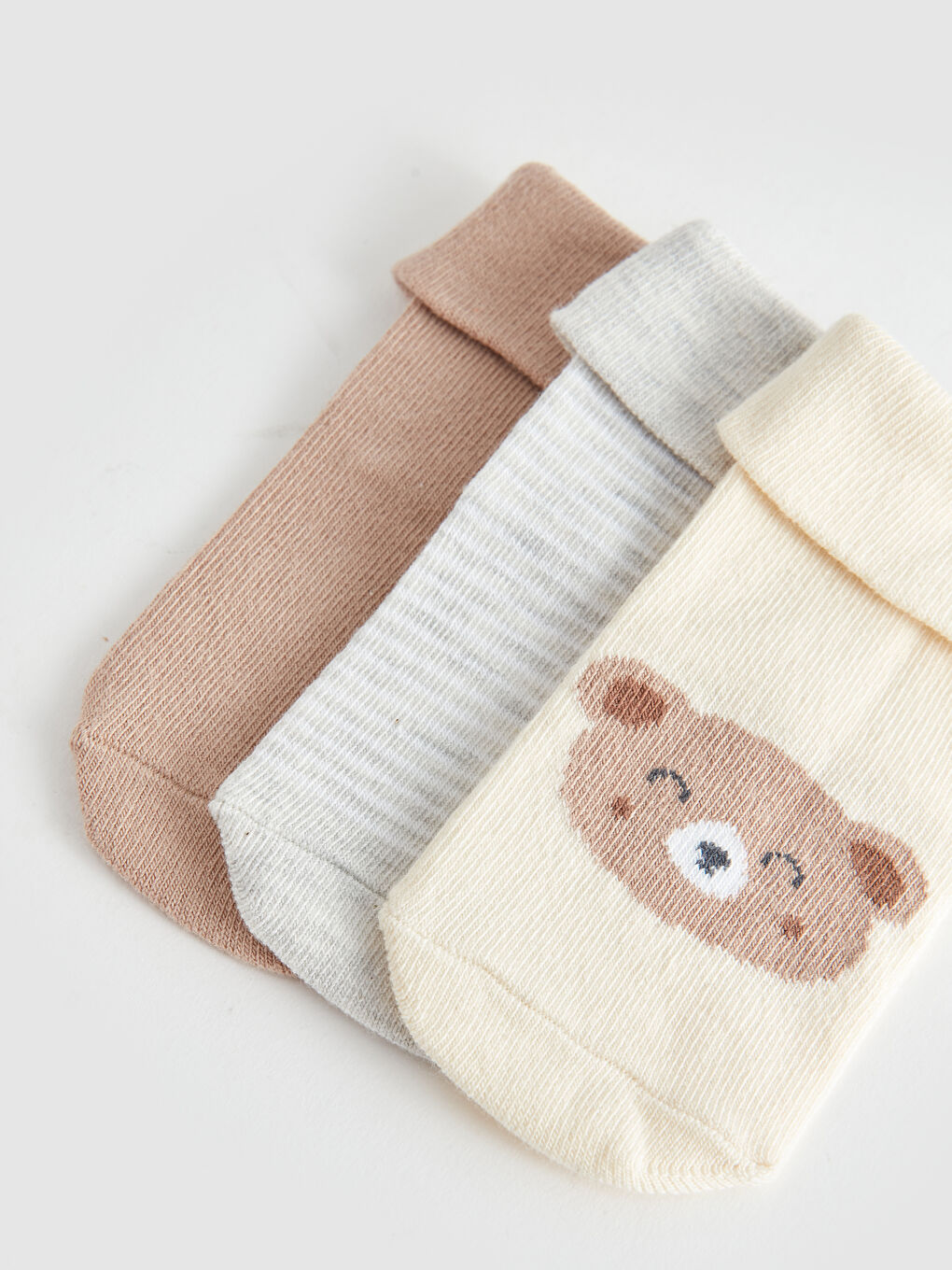 Ekru Desenli Erkek Bebek Soket Çorap 3'lü-2