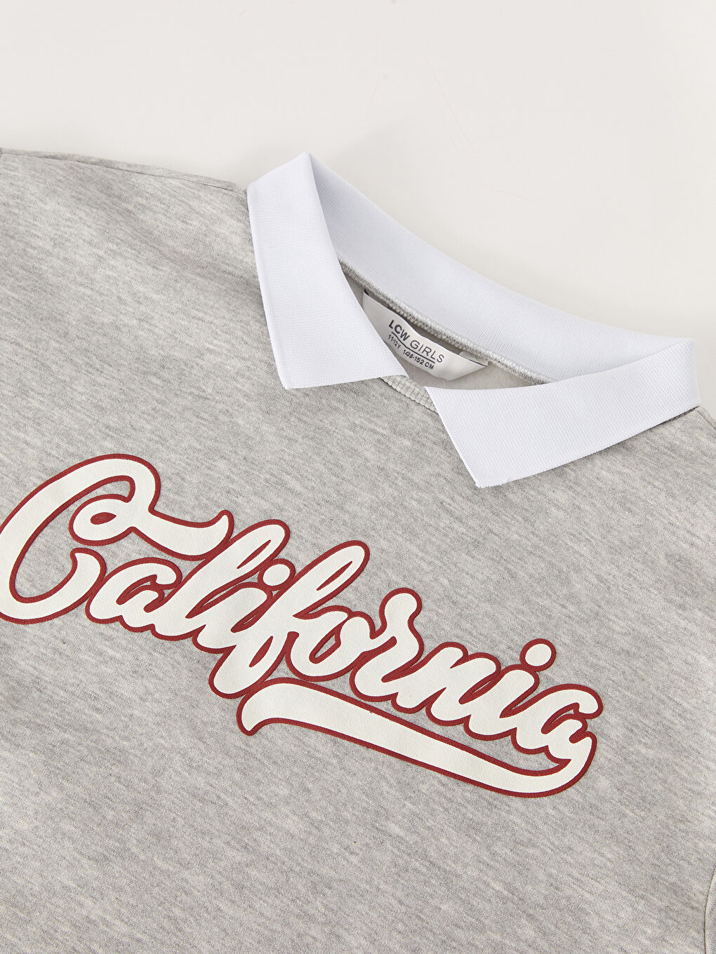 Gri Gömlek Yaka Baskılı Uzun Kollu Kız Çocuk Sweatshirt-2