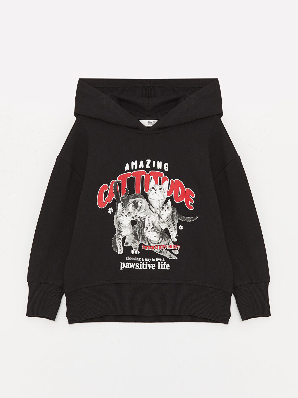 LCW Kids Yeni Siyah Baskılı Uzun Kollu Kız Çocuk Hoodie