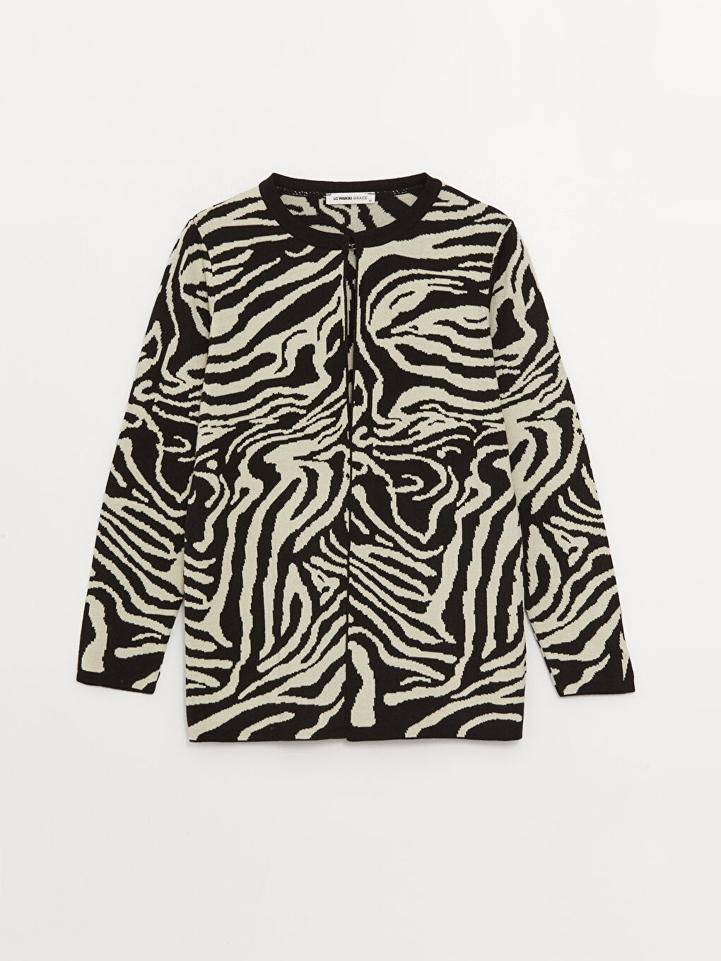 Tied Collar Patterned Long-Sleeve Women's Cardigan-5