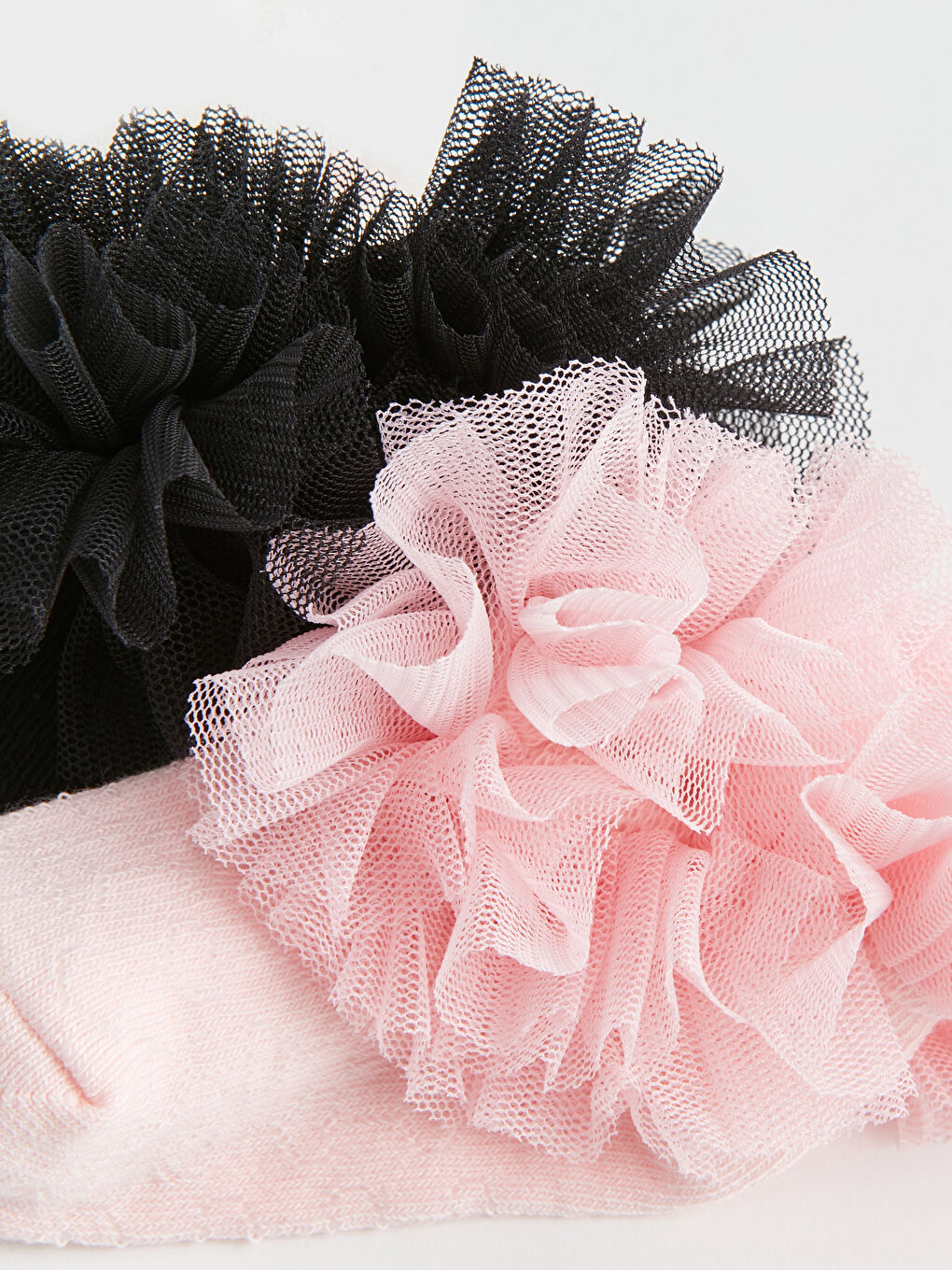 Pembe Tül Detaylı Kız Bebek Patik Çorap 3'lü-2