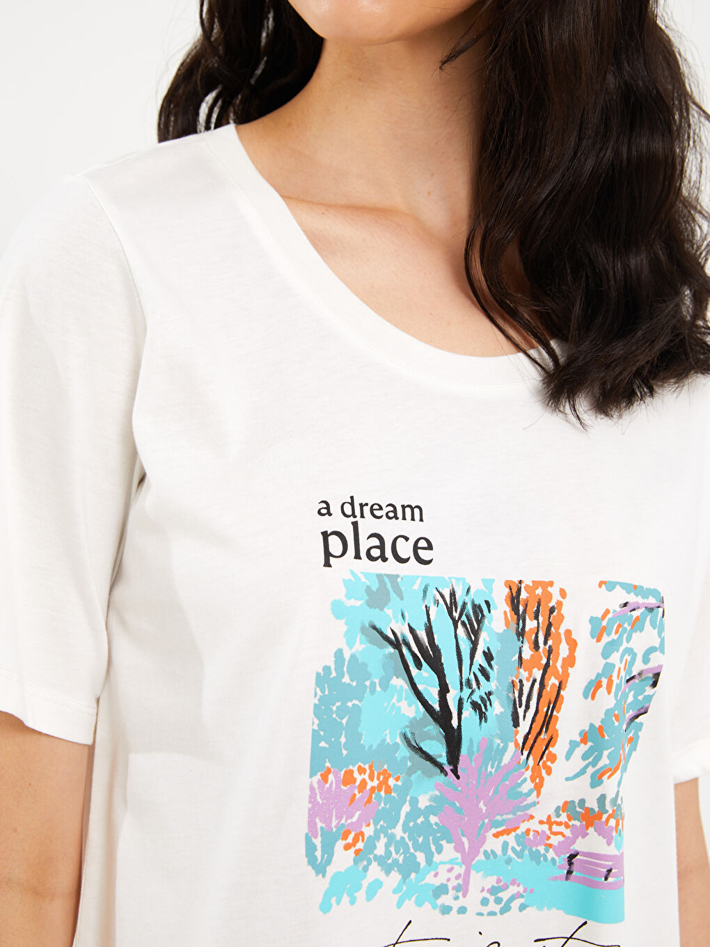 Ekru Bisiklet Yaka Baskılı Kısa Kollu Kadın Şortlu Pijama Takımı-3