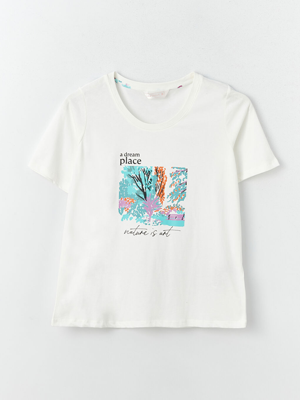 Ekru Bisiklet Yaka Baskılı Kısa Kollu Kadın Şortlu Pijama Takımı-6