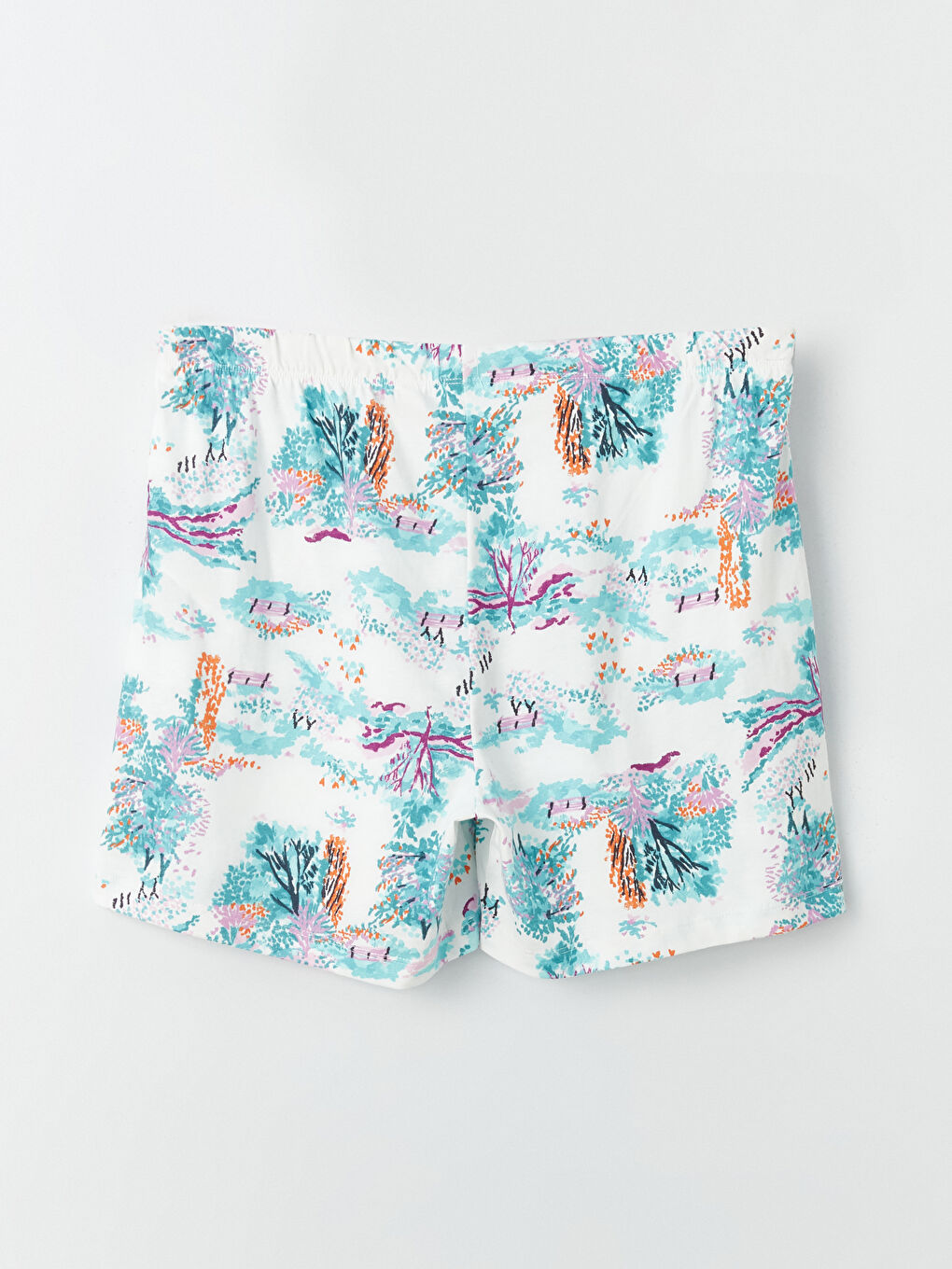 Ekru Bisiklet Yaka Baskılı Kısa Kollu Kadın Şortlu Pijama Takımı-9