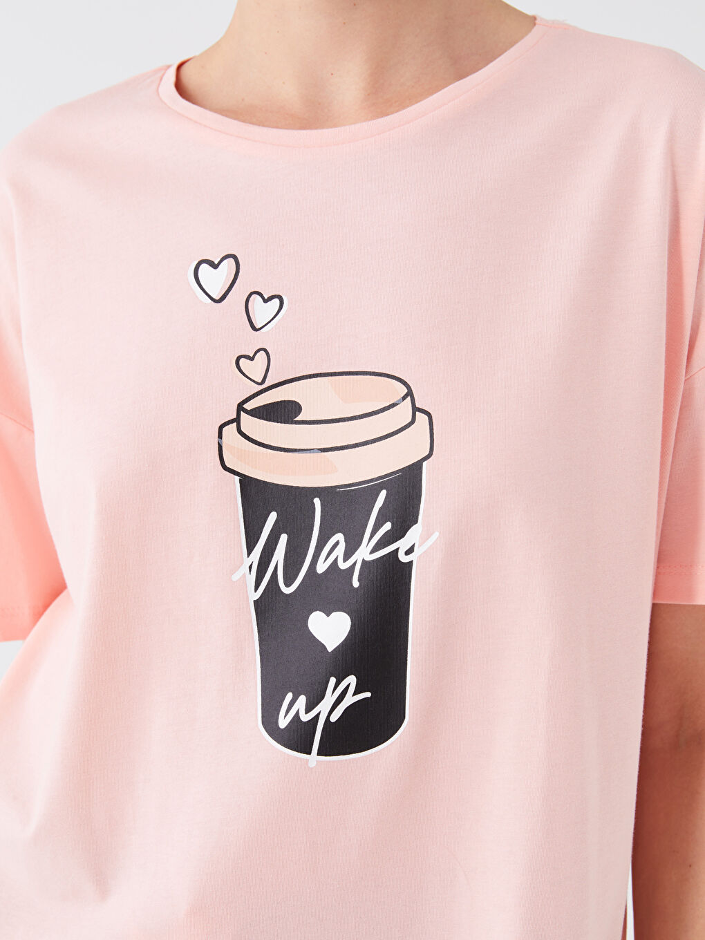 Siyah Bisiklet Yaka Baskılı Kısa Kollu Kadın Pijama Takımı-2