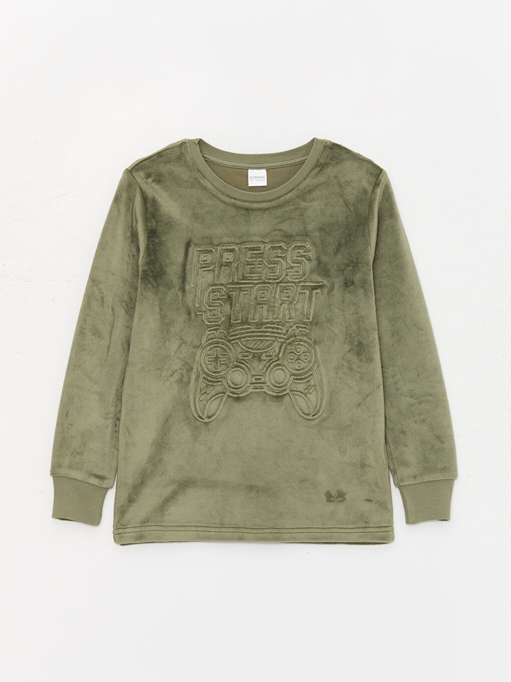 Yeşil Bisiklet Yaka Uzun Kollu Kadife Erkek Çocuk Pijama Takımı-1