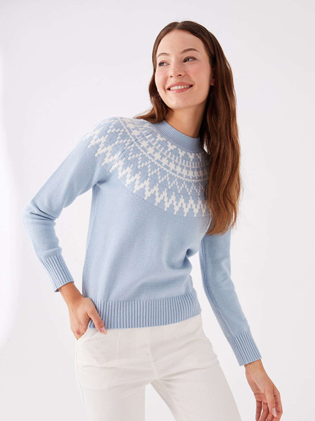 LCWAIKIKI Basic Funnel Neck Patterned Women's Knitwear Sweater -W3AD36Z8-G5Z